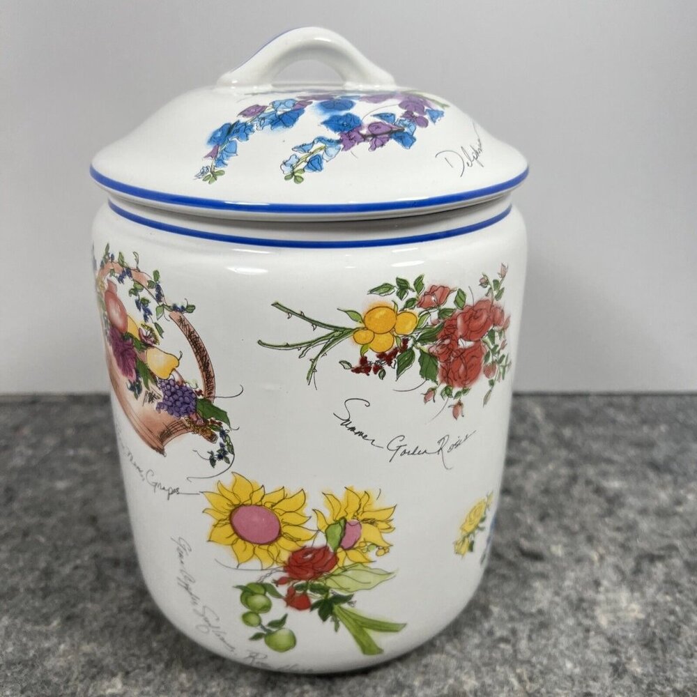 VTG William Sonoma FLORAL Canister Cookie Jar Gasket Seal Botanical Portugal 8" - Picture 5 of 15